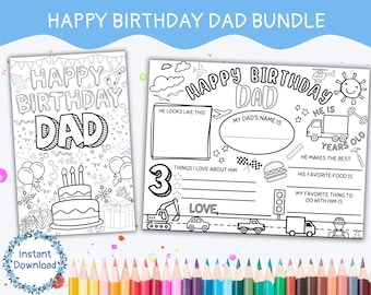 Happy Birthday Dad BUNDLE - Coloring Card  for Kids & Fillable Placemat Printable - Instant Digital Download