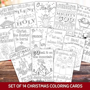 Conjunto de 14 cartões de colorir de Natal para crianças religiosas - Download digital instantâneo para impressão em sala de aula, pré-escola, jardim de infância, escola dominical