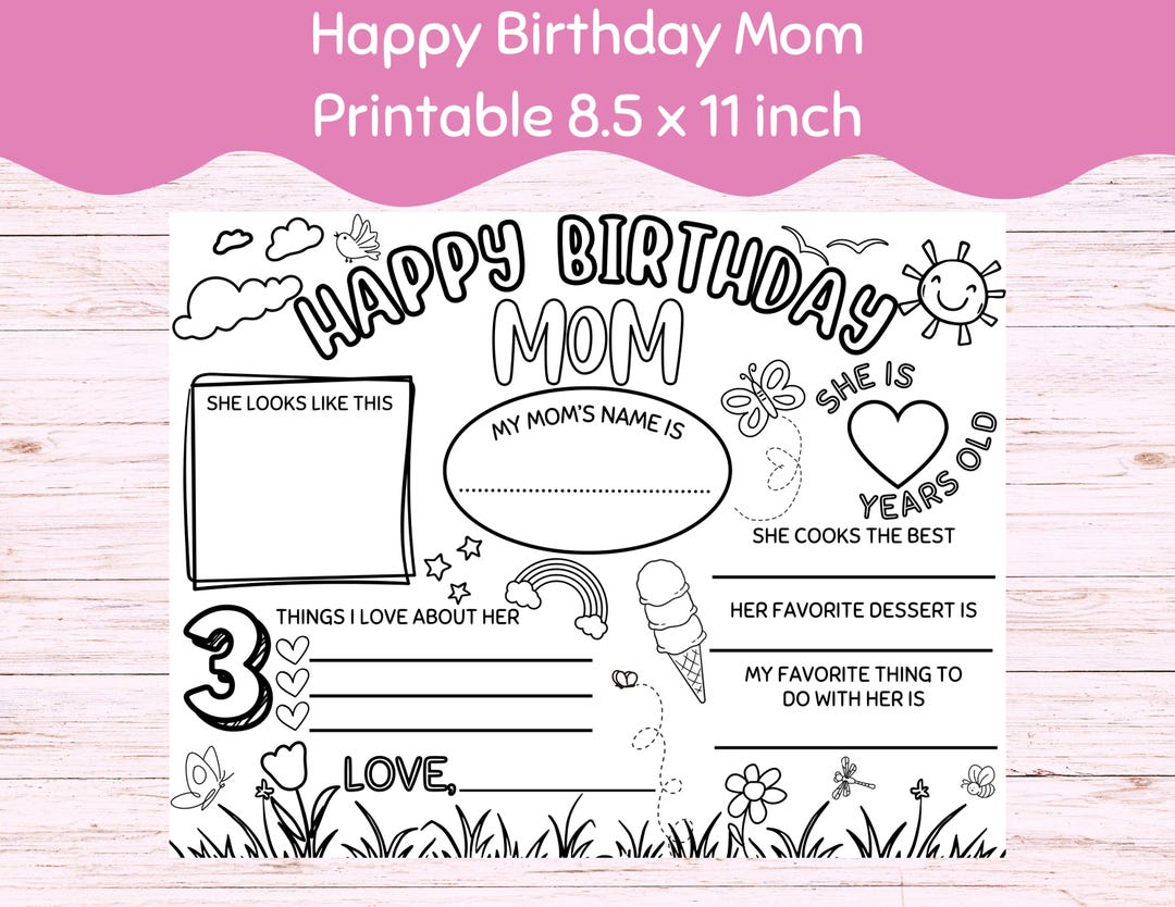 Happy Birthday Mom Printable Activity for Kids Coloring Instant Digital ...