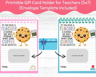 Teacher Gift Card Holder, Cookie & Coffee Design (Digital Download)