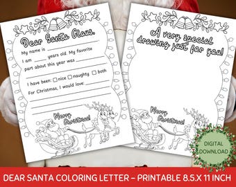 Dear Santa Letter & Drawing Page: Kids Christmas Wish List (Printable)