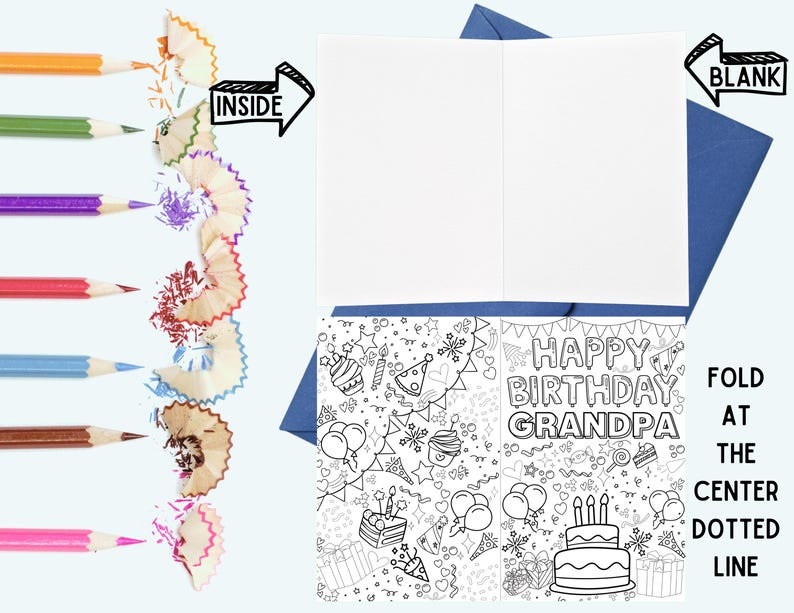 Happy Birthday Grandpa Coloring Card for Kids Printable Instant Digital ...