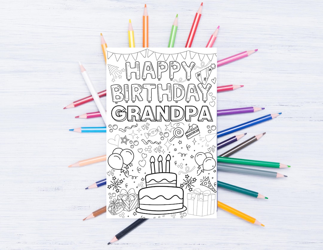 Happy Birthday Grandpa Coloring Card for Kids Printable Instant Digital ...