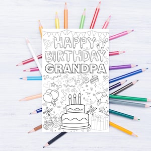 Alles Gute zum Geburtstag Opa Färbung Karte für Kinder Printable Sofortiger digitaler Download