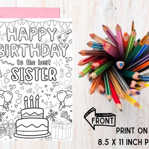 Sister Happy Birthday to the Best Sister Coloring Card for Kids ...