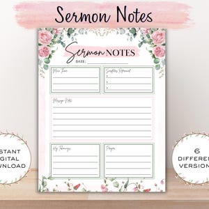 Christian Women's Sermon Notes Printable | Church Notes Pages | Digital Download | 6 Templates Included
