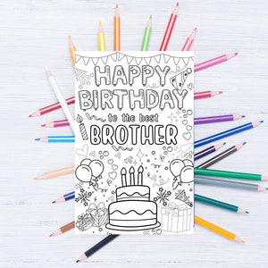 Bruder alles Gute zum Geburtstag, der beste Bruder Färbung Karte für Kinder druckbare sofortige digitale Download