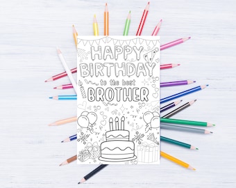 Brother Birthday Coloring Card: Printable Gift for Kids (Digital Download)