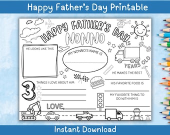 Nonno Happy Father's Day Printable Kids Coloring Fillable Printable Instant Digital Download