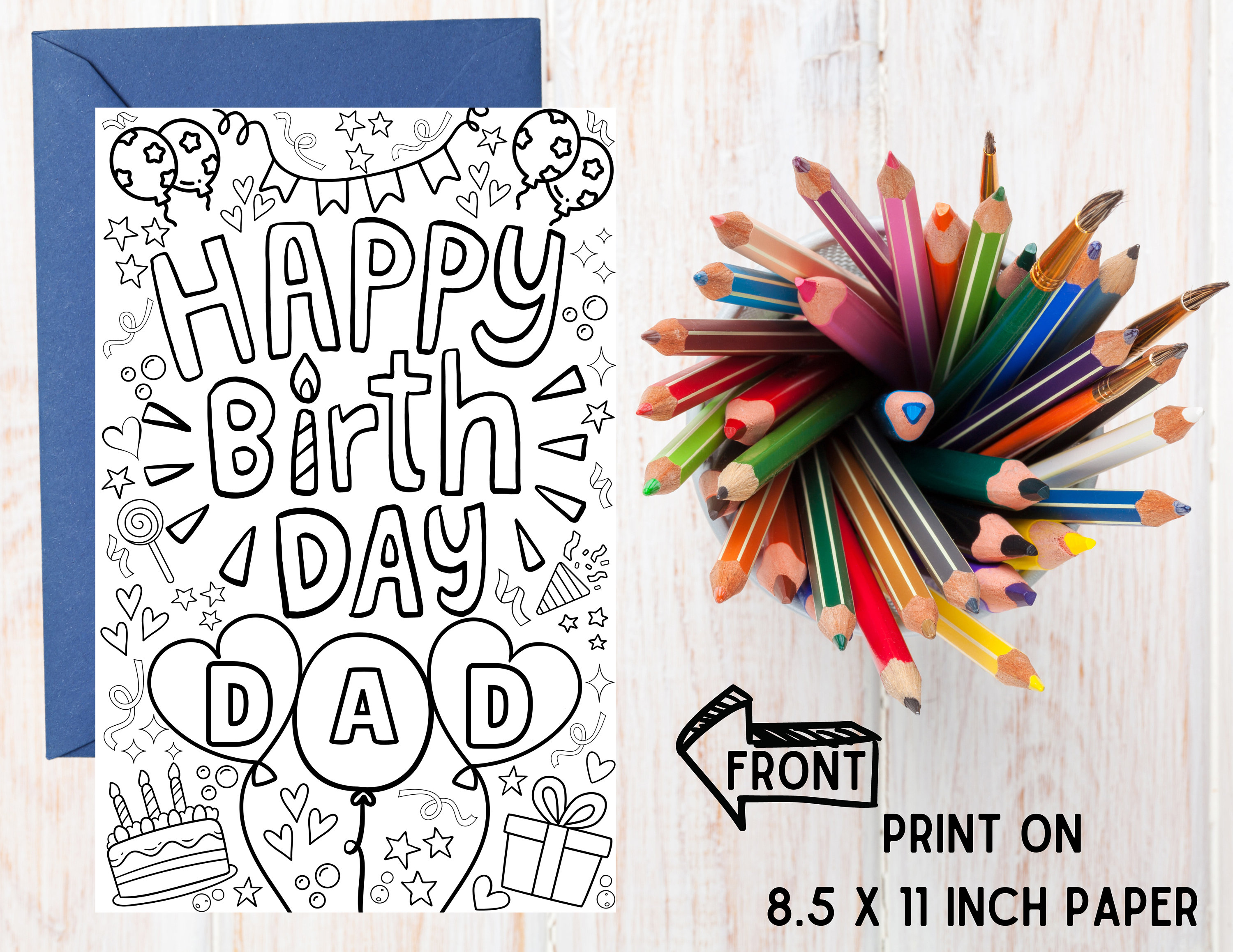 Happy Birthday Dad Coloring Card for Kids Printable Instant Digital ...