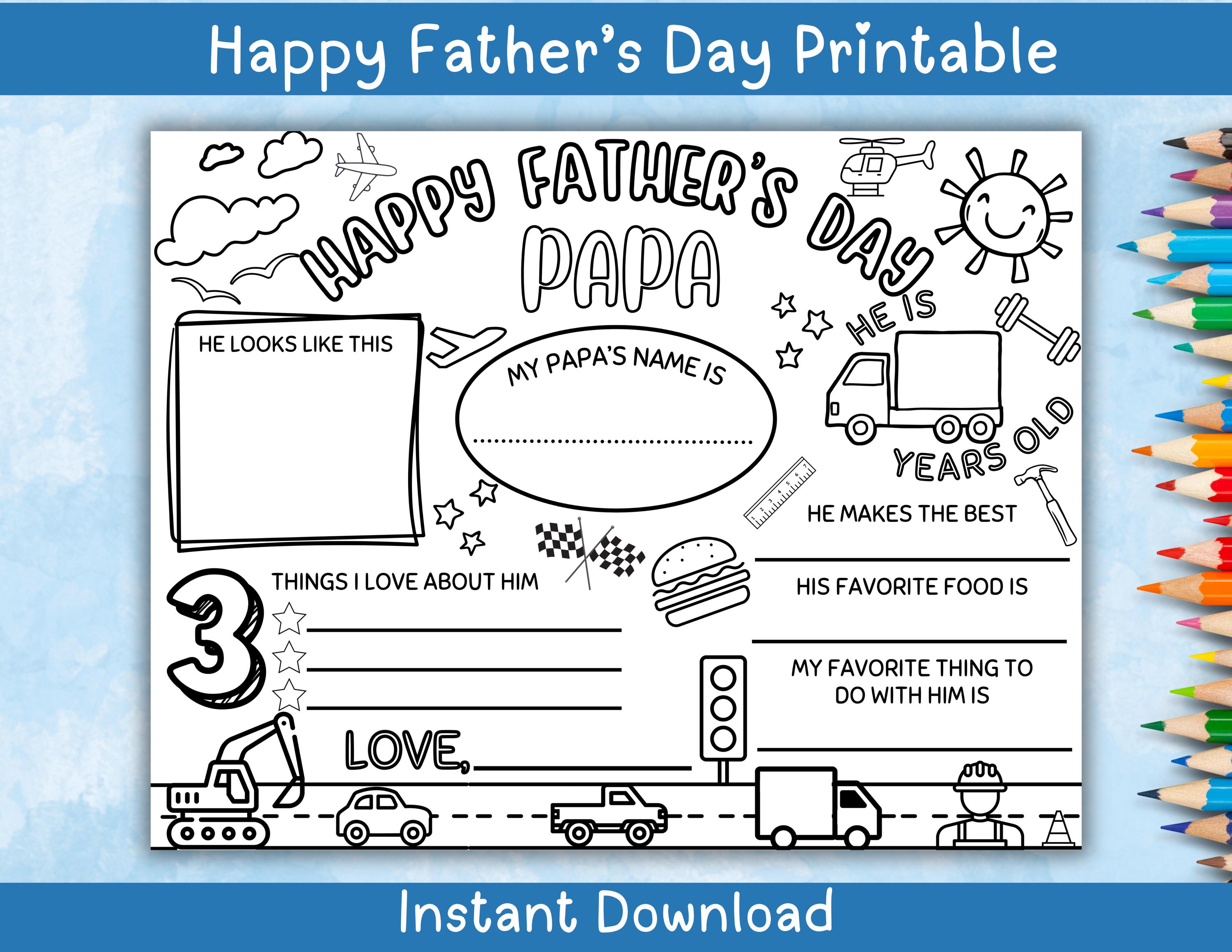Papa Happy Father's Day Printable Kids Coloring Fillable Printable ...