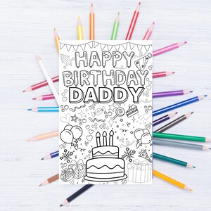 Gelukkige verjaardag papa kleurplaat voor kinderen afdrukbare instant digitale download