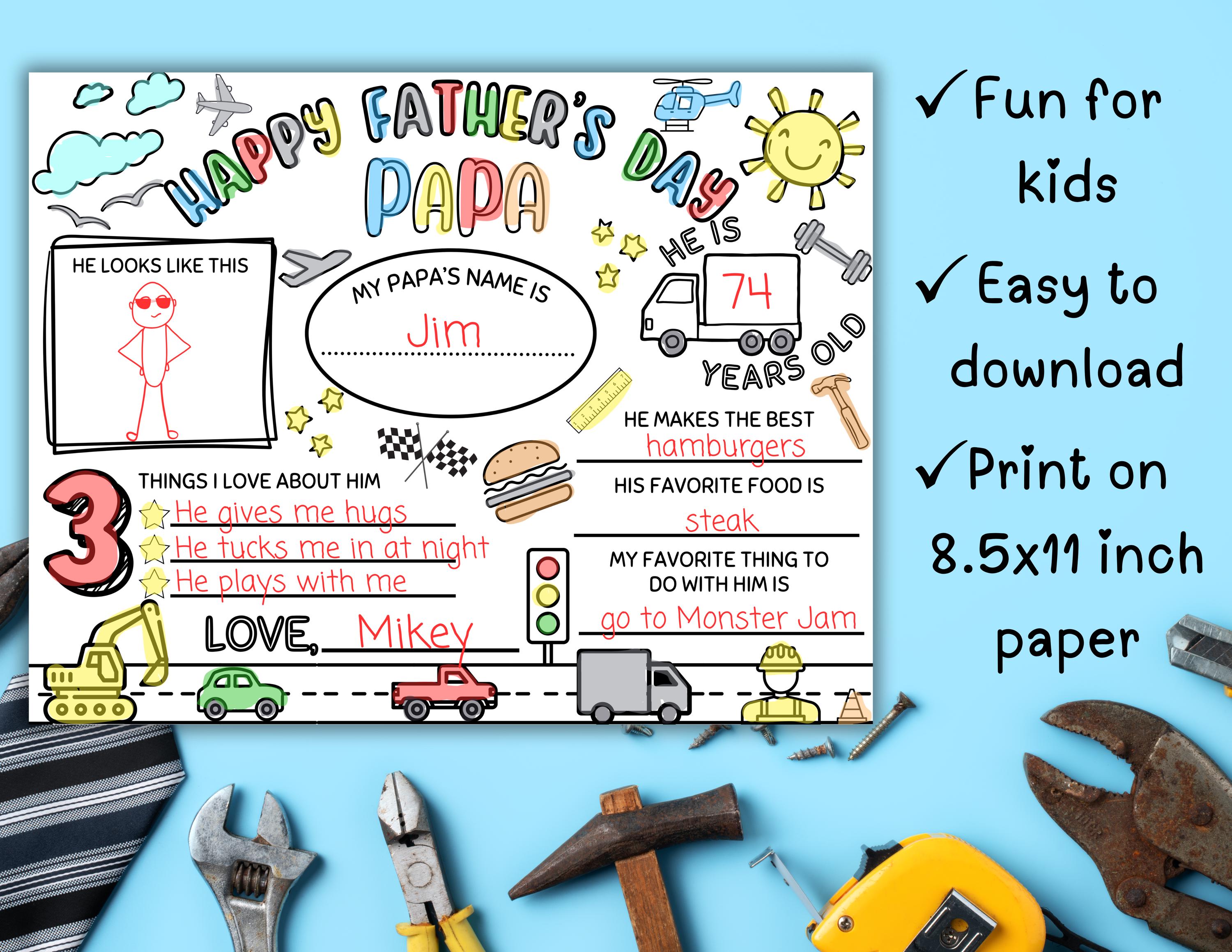 Papa Happy Father's Day Printable Kids Coloring Fillable Printable ...