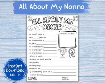All About My Nonno Printable for Kids Coloring - Instant Digital Download