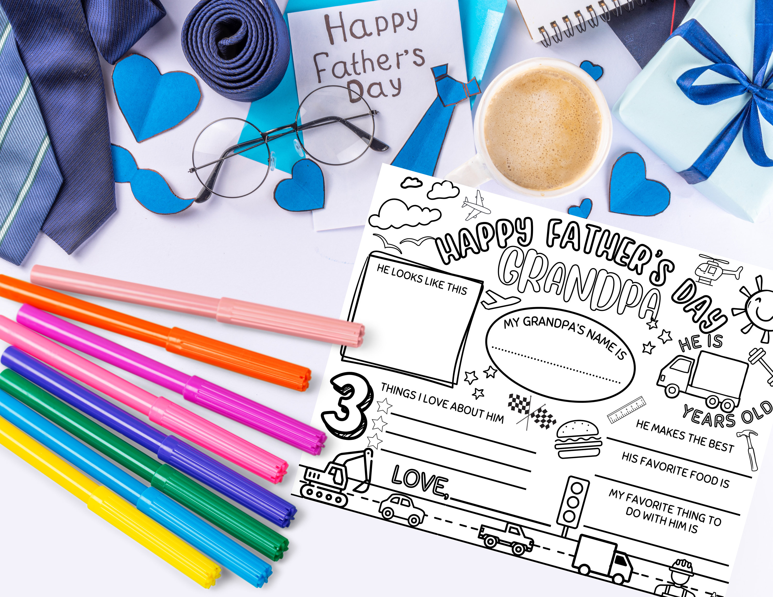 Grandpa Happy Father's Day Printable Kids Coloring Fillable Printable ...