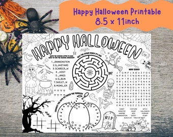 Halloween-aktivitetsblad för barn: Utskrivbar målarunderlägg (digital nedladdning)