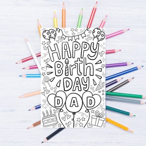 Joyeux anniversaire papa carte à colorier pour enfants imprimable téléchargement numérique instantané