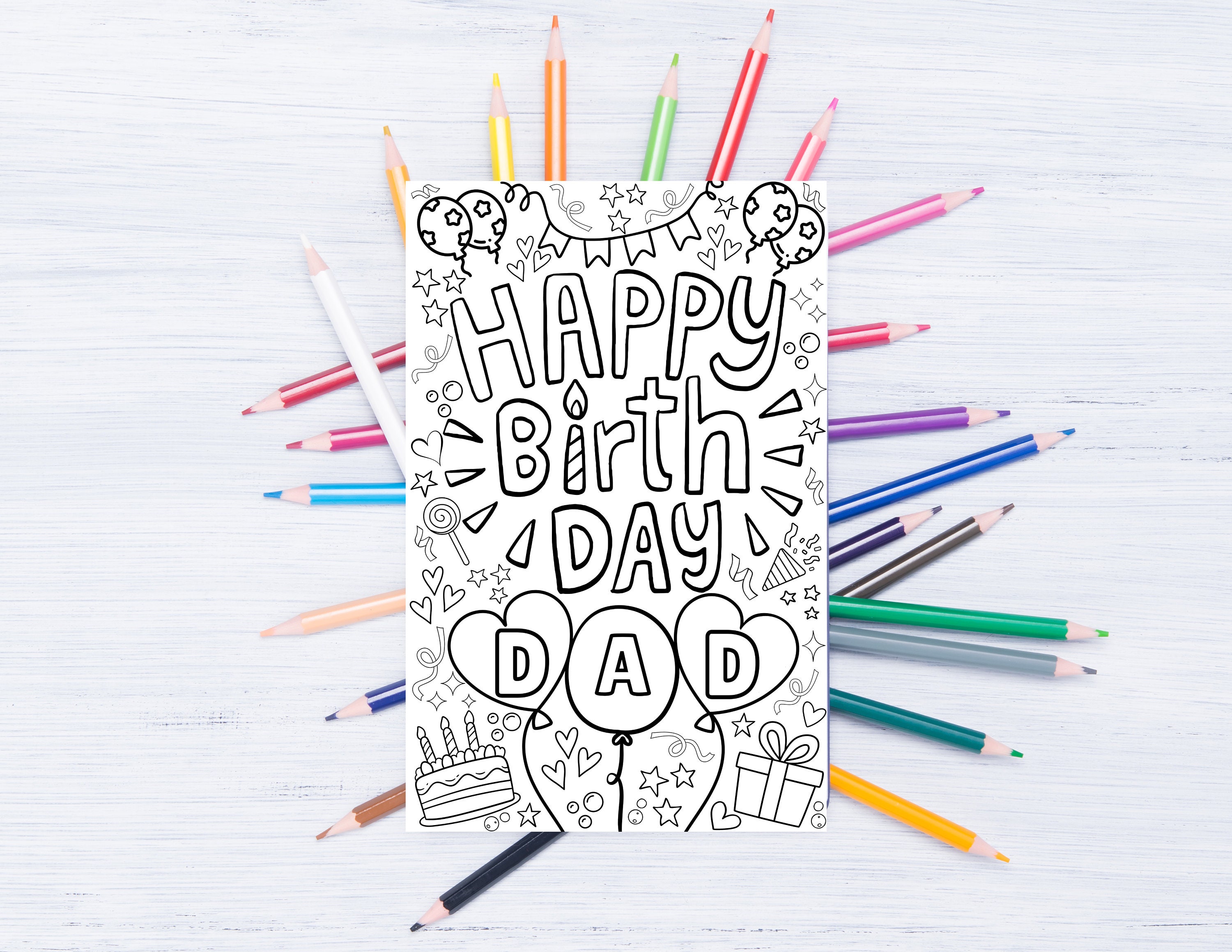 Happy Birthday Dad Coloring Card for Kids Printable Instant Digital ...