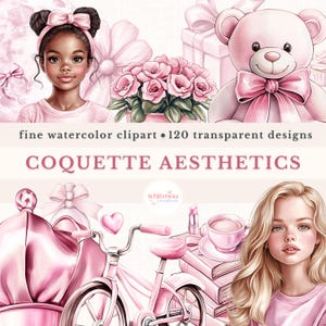 Watercolor Coquette Clipart Bundle: Pink Bow PNG (Commercial Use)