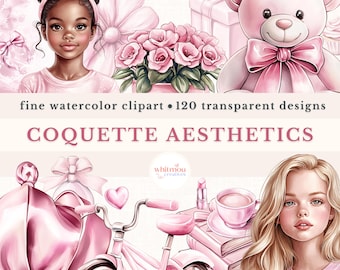 Watercolor Coquette Clipart Bundle: Pink Bow PNG (Commercial Use)