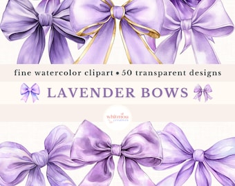 Watercolor Lavender Bow Clipart: Coquette PNG Set (Digital Download)