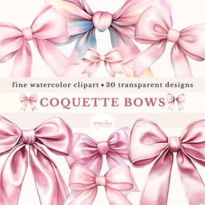 Bundle di clipart di fiocchi Coquette ad acquerello Uso commerciale Bundle di PNG di fiocchi Coquette rosa Disegni di fiocchi alla moda Estetica Coquette PNG di nastri rosa