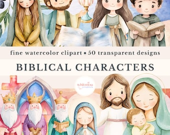 Akvarell bibliska karaktärer Clipart: Kristen PNG-paket (Kommersiellt bruk)