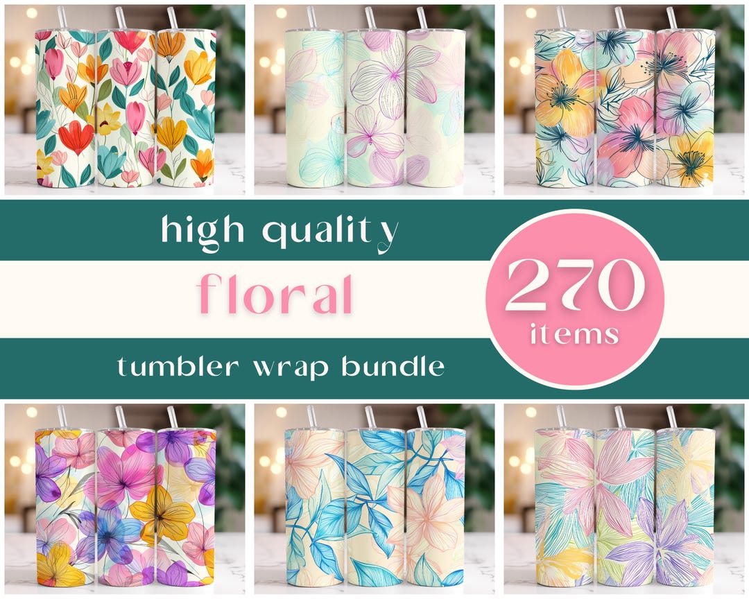 Floral Tumbler Wrap PNG Bundle Flower Tumbler Sublimation Design Bundle ...