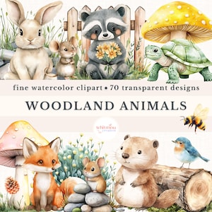 Ensemble de cliparts aquarelle animaux de la forêt à usage commercial animaux mignons PNG Bundle Clipart baby shower pour enfants anniversaire Clipart décoration de chambre d'enfant Png