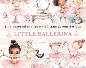 Watercolor Ballerina Clipart: Pink Ballet PNG Bundle (Digital Download)