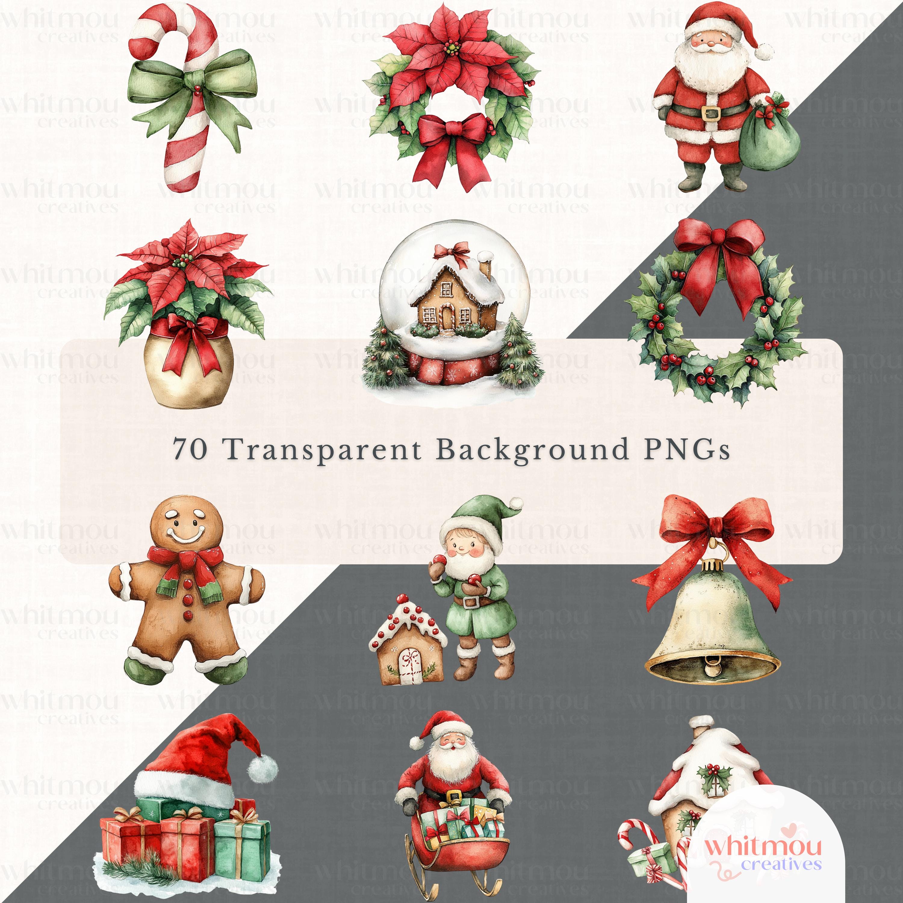 Watercolor Christmas Clipart Bundle: Rustic Holiday PNG (commercial Use ...