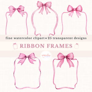 Aquarell Coquette Ribbon Frames Clipart Bundle Kommerzielle Nutzung Pink Coquette Bow PNG Bundle Coquette Ästhetik Pink Ribbon Wand Kunst Pngs
