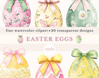 Clipart aquarelle d'oeufs de Pâques : lot PNG de noeuds floraux (téléchargement numérique)