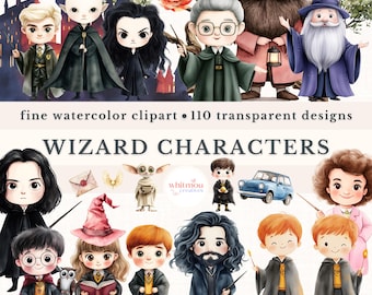 Paquete de imágenes prediseñadas de mago de acuarela: Imágenes PNG de mago de fantasía (descarga digital)