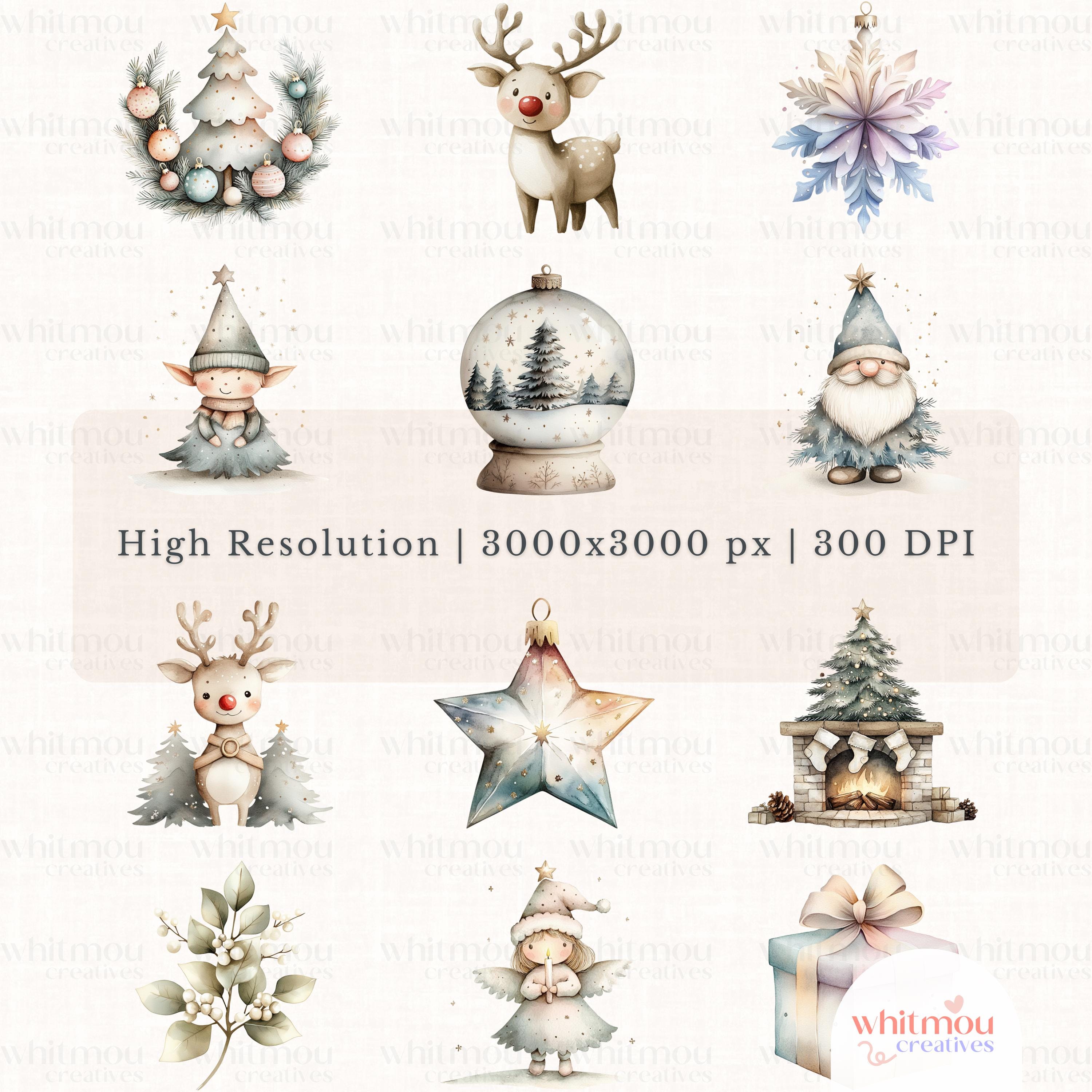 Watercolor Christmas Clipart Bundle: Rustic Winter PNG (commercial Use ...