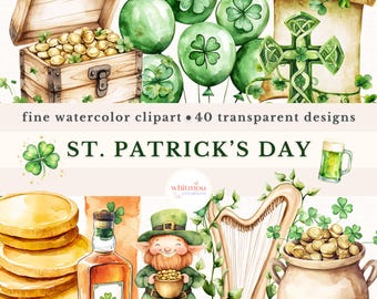 Watercolor St. Patrick's Day Clipart: Shamrock & Gnome PNG Bundle (Commercial Use)