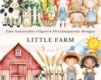 Watercolor Farm Clipart Bundle, Cottagecore Animals (Digital Download)