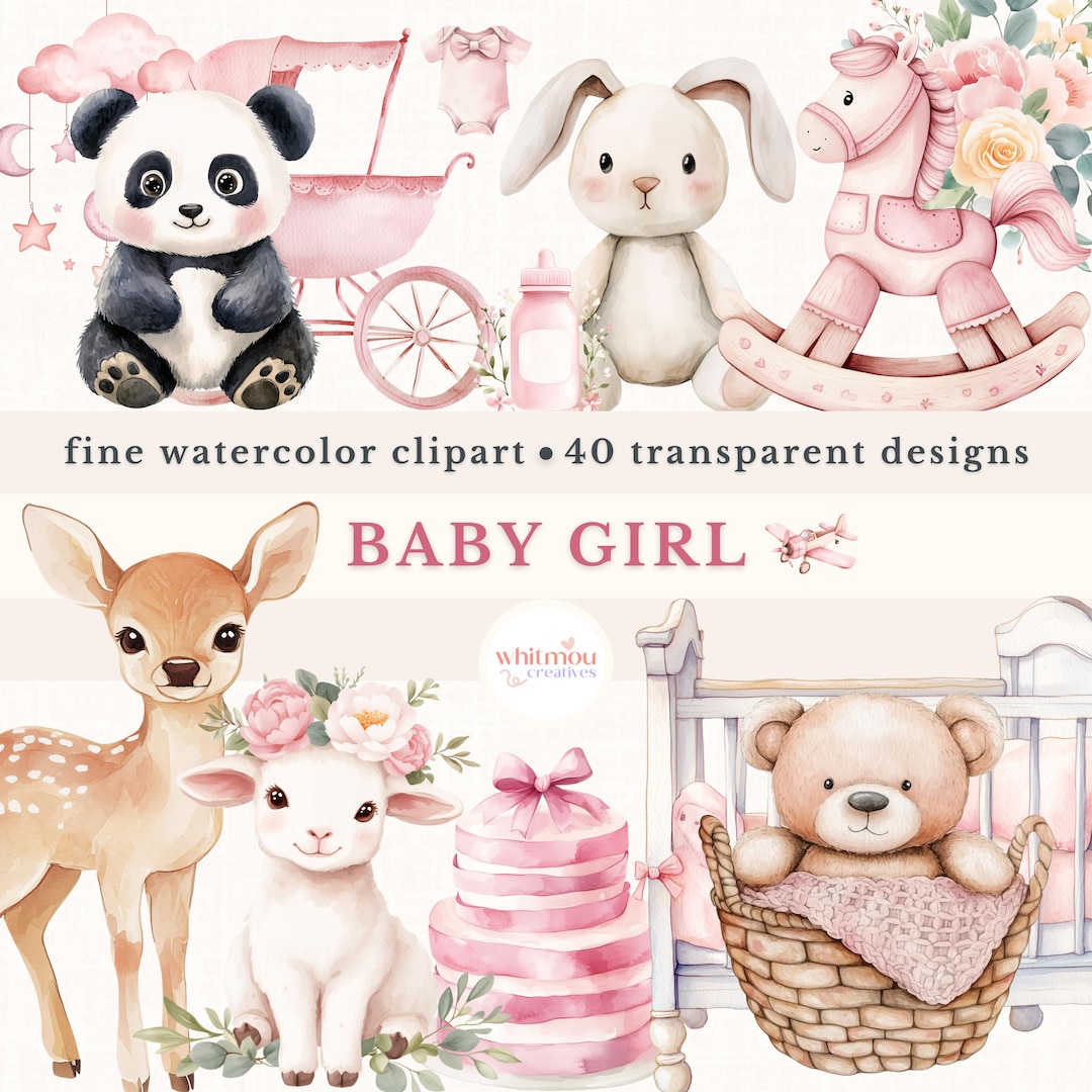 Watercolor Pink Baby Girl Clipart Bundle Its a Girl Clipart Baby Shower ...