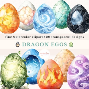 Watercolor Dragon Eggs Clipart: Fairy Tale PNG Bundle (Digital Download)