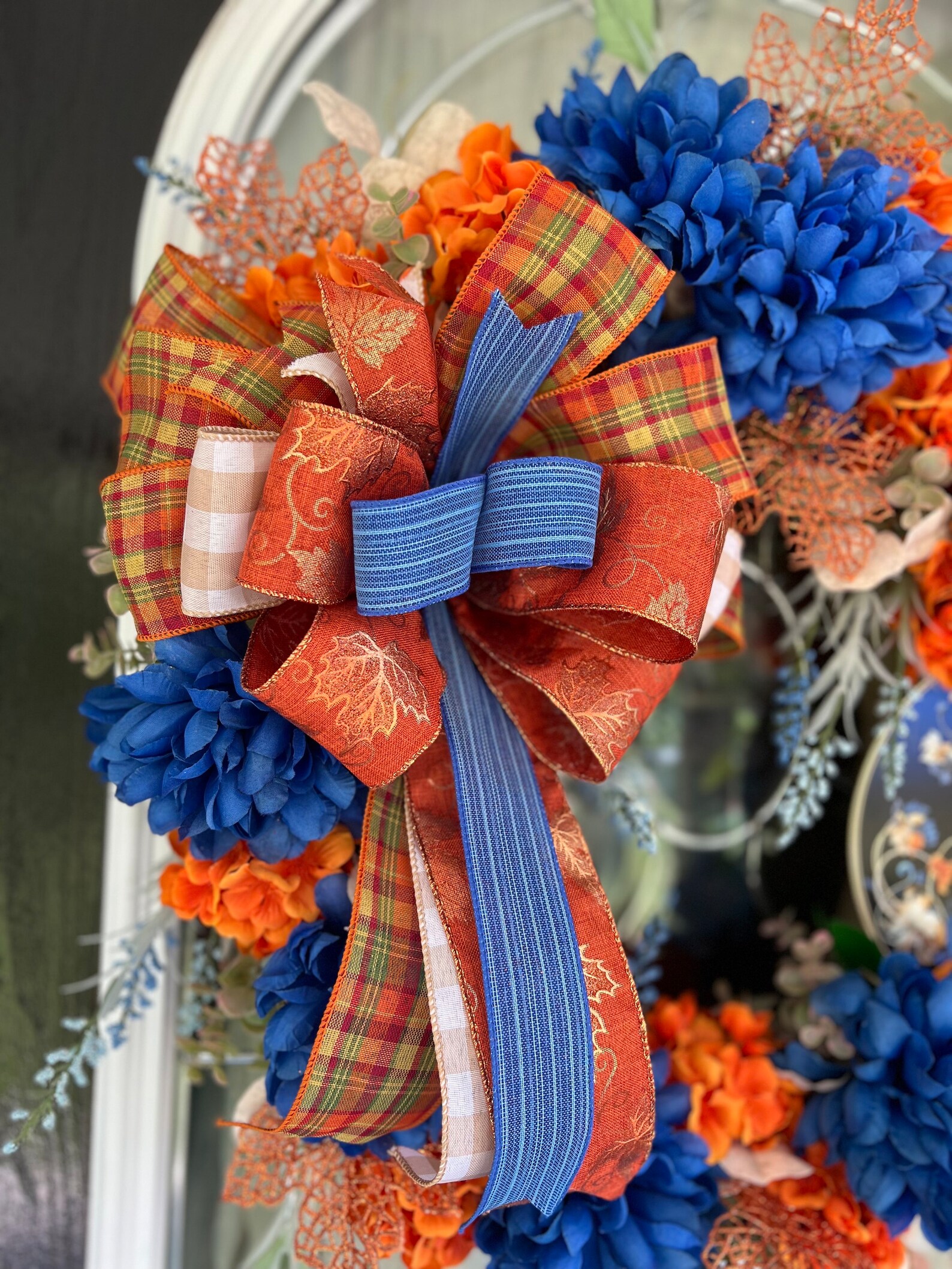 Navy Blue & Orange Pumpkin Fall Wreath: Front Door Decor - Etsy