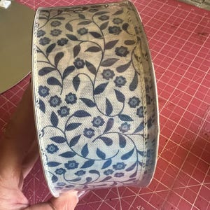 Blue Floral Print Wired Ribbon - 2.5&quot; x 50 Yards - Farmhouse Style