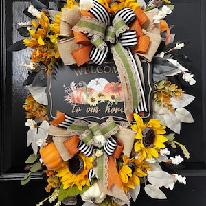 Fall Wreath, Autumn Wreath, Pumpkin Wreath, Fall Floral Wreath, Sunflower Wreath,Fall Autumn Wreath, Fall Door Decor, Autumn Door Decor,Fall
