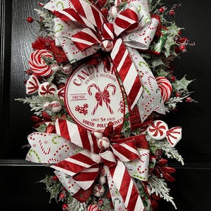 Candy Cane Christmas Wreath: Peppermint Holiday Door Decor