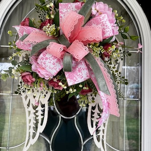 Floral Angel Wings Wreath: Pink & Green Spring Door Decor