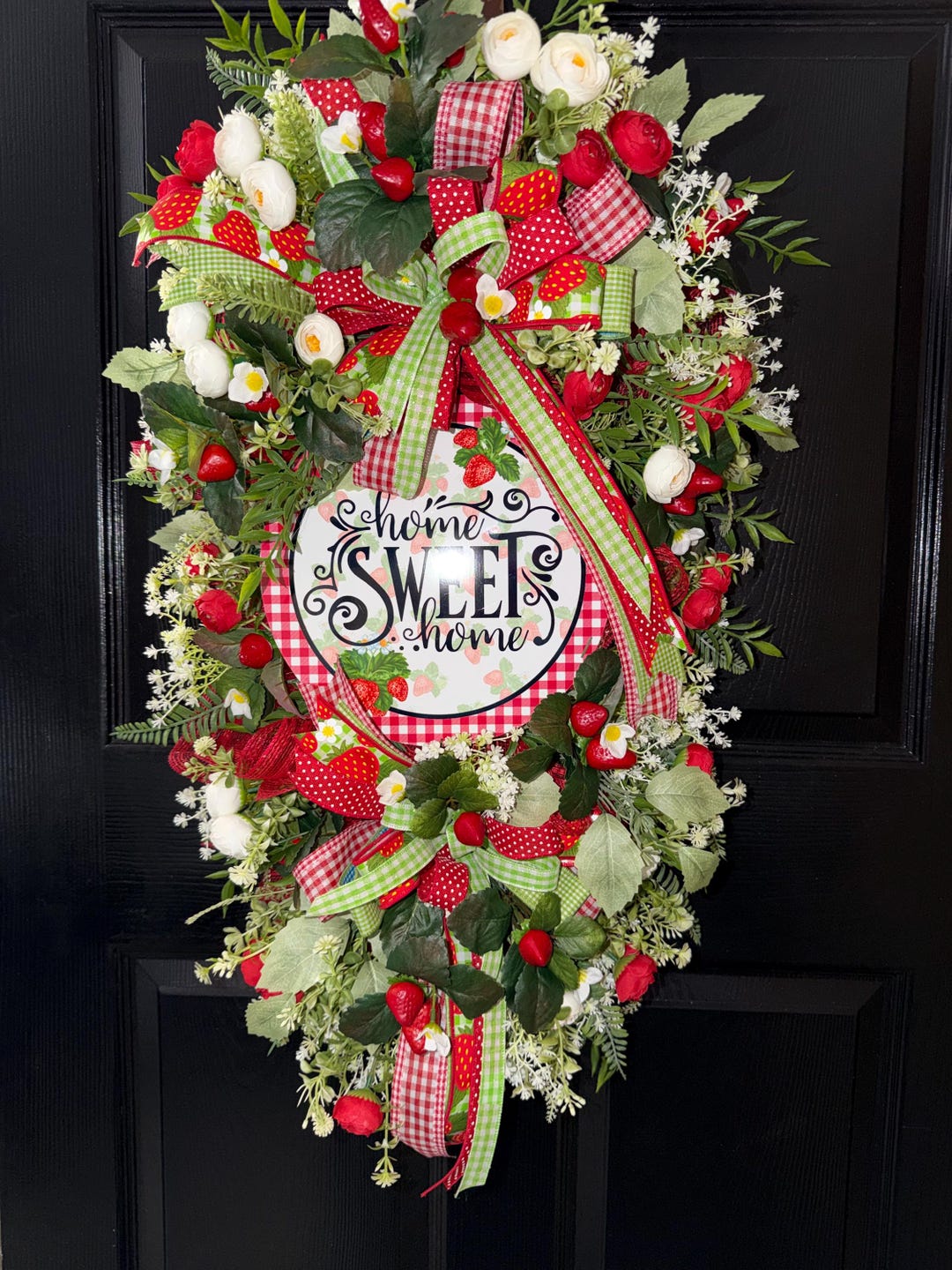 Strawberry Farmhouse Wreath, Summer Door Decor, Home Sweet Home Sign - Etsy
