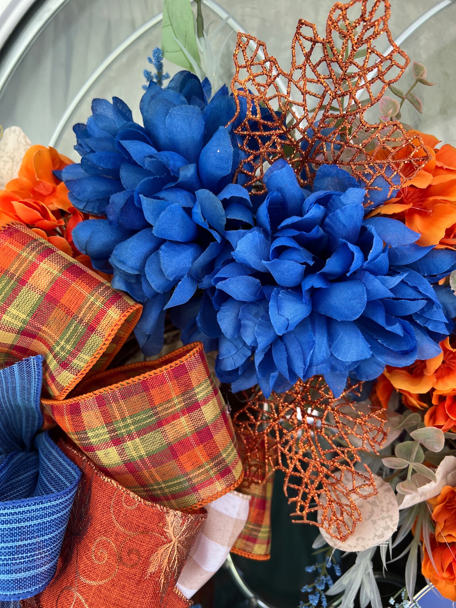 Navy Blue & Orange Pumpkin Fall Wreath: Front Door Decor - Etsy