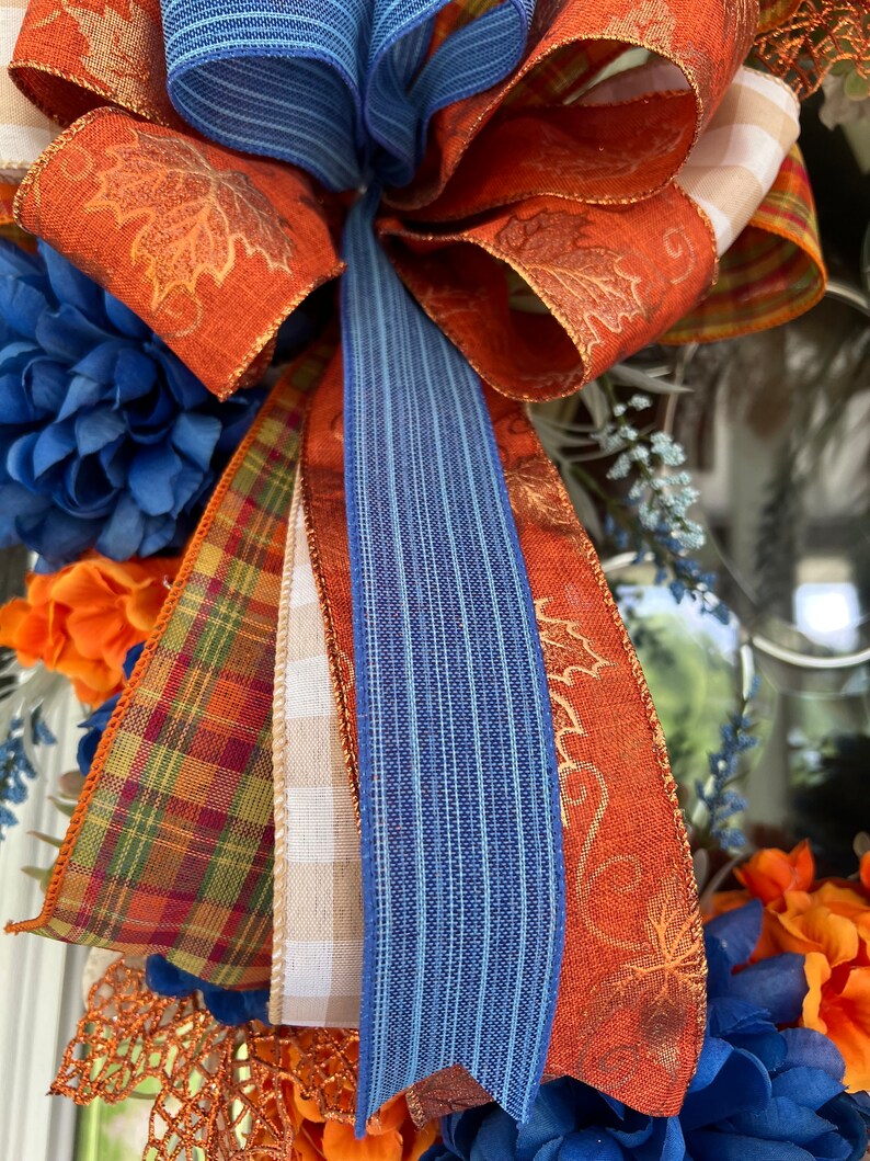 Navy Blue & Orange Pumpkin Fall Wreath: Front Door Decor - Etsy