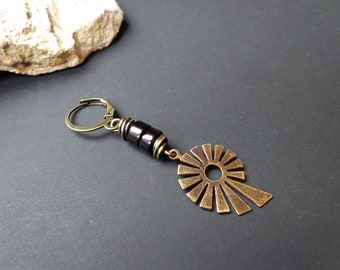 Men's Single Brass Earring: Onyx Boho Sun Ray Earring
