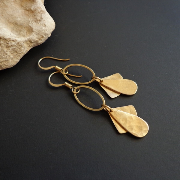 Daynty gold earrings, Raw brass earrings, Textured brass earrings, Boho earrings, Artisan earrings, Lightweight earrings, Beaten brass