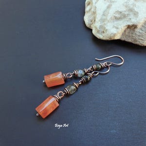 Copper Agate Earrings: Wire Wrapped Gemstone Boho Earrings